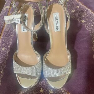Steve Madden Silver Rhinestone Heeled Sandals